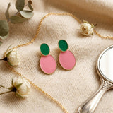 AKA Sorority Pink & Green Double Oval Drop Earrings – 14K Gold