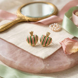 14K Gold Pink Green AKA Striped Heart Earrings