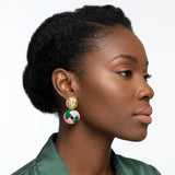 AKA Sorority Pink & Green Domed Woven Drop Earrings – 14K Gold