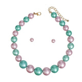 AKA Pink & Green Chunky Pearl Single Strand Necklace & Earring Set