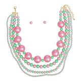 AKA Pink & Green Jumbo Pearl 4-Strand Layered Necklace & Earring Set