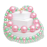 AKA Pink & Green Jumbo Pearl 4-Strand Layered Necklace & Earring Set