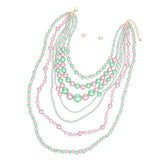 AKA Pink & Green 7-Strand Pearl Necklace & Earring Set