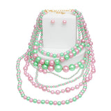 AKA Pink & Green 7-Strand Pearl Necklace & Earring Set
