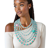 AKA Pink & Green Pearl Long 6-Strand Layered Necklace & Earring Set