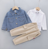 Kids' Autumn Denim Jacket 3-Piece Outfit Set