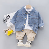 Kids' Autumn Denim Jacket 3-Piece Outfit Set