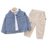 Kids' Autumn Denim Jacket 3-Piece Outfit Set
