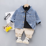 Kids' Autumn Denim Jacket 3-Piece Outfit Set
