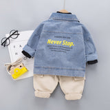 Kids' Autumn Denim Jacket 3-Piece Outfit Set