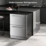 Kismile 24 Inch Built-In Double Drawer Refrigerator, 5.0 Cu.Ft Under Counter Beverage Fridge for Wine & Beer, Stainless Steel