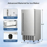 Kismile Commercial Built-in Ice Maker Machine,70Lbs/Day,Under Counter Ice Cube Maker with 24H Timer,Built-in Freestanding Ice Maker for Home & Office(Silver)