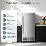 Kismile Commercial Built-in Ice Maker Machine,70Lbs/Day,Under Counter Ice Cube Maker with 24H Timer,Built-in Freestanding Ice Maker for Home & Office(Silver)