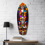 Floral Skull Totem With Guitar Glass Wall Art