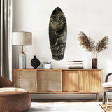 Surfboard Shaped Flowing Line Golden Waves Glass Wall Art