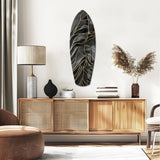 Surfboard Shaped Leaf Vein Golden Waves Glass Wall Art