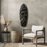 Surfboard Shaped Leaf Vein Golden Waves Glass Wall Art