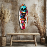 Turquoise Grin Skull Graffiti Surfboard Glass Wall Art