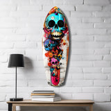 Turquoise Grin Skull Graffiti Surfboard Glass Wall Art
