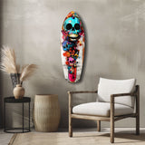 Turquoise Grin Skull Graffiti Surfboard Glass Wall Art