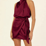 Elegant Halter Neck Dress Fashion Sleeveless Waist-tied Short Dresses For Evening Party Clothing Women