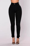 Women High Waist Stretch Hip Lift Denim Skinny Pants Jeans Full Length Sexy Slim Bleachded Solid Color Pants