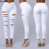 2026 Women's Stretch Skinny Ripped Hole Washed Denim Jeans Female High Waist Pencil Y2k Pants Jeans Ladies Casual Trousers Pants