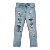 Summer Big Ripped Oversized Jeans Men's Cropped Jeans Men's Trendy K-style Beggar Scrape Cropped Ripped Pants