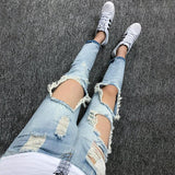 Summer Big Ripped Oversized Jeans Men's Cropped Jeans Men's Trendy K-style Beggar Scrape Cropped Ripped Pants