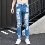 Summer Big Ripped Oversized Jeans Men's Cropped Jeans Men's Trendy K-style Beggar Scrape Cropped Ripped Pants