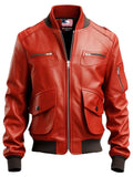 Men's Red Leather Bomber Jacket