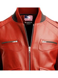 Men's Red Leather Bomber Jacket