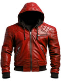 Men's Black Hooded Leather Jacket