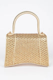 Metallic Rhinestone Hotfix Top Handle Flap Bag
