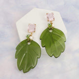 AKA Green and Pink Tropical Leaf Drop Earrings