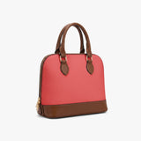 Coral Pink & Brown Structured Handbag