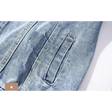 New Sizzling Women's Denim Jacket Fashionable Streetwear Letter Stylish Chic Printed Ripped Holes Jean Patchwork Jeans Female Coat