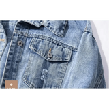 New Sizzling Women's Denim Jacket Fashionable Streetwear Letter Stylish Chic Printed Ripped Holes Jean Patchwork Jeans Female Coat