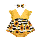 Newborn Baby Girl Lace Ruffle Sunflower Romper Set - # BAAA1B1110003