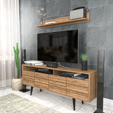 Ola 63 inch Wide TV Stand Media Console with Wall Shelf for TVs up to 72 inch