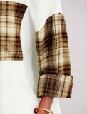 HWOKEFEIYU Cotton Button Down Shirt Women Casual Brown Grid Size S