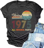 Vintage 1975 Shirt Women 2XL All Original Parts 50th Birthday Tee Gray