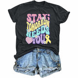 FAYALEQ Suicide Awareness Women Shirt Dark Grey Letter Print Size L