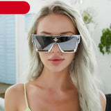 Oversized Square Shape Sunglasses For Women & Men New  Luxury Design Sun Glasses For Female New Fashionable  Large Frame Silver Mirror Eyewear