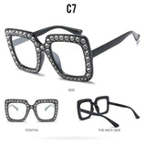 Oversized Sunglasses Square Diamond Sunglasses Women Retro Sunglasses Luxury & Diamond Square Shape Sunglasses For Women Branded Attractive Any Size Crystal Sun Glasses For Ladies Gradient Classic Mirror & Decent Shades