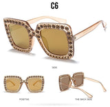 Oversized Sunglasses Square Diamond Sunglasses Women Retro Sunglasses Luxury & Diamond Square Shape Sunglasses For Women Branded Attractive Any Size Crystal Sun Glasses For Ladies Gradient Classic Mirror & Decent Shades