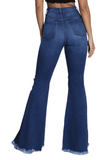 {P1755} Blue Denim Distressed Flare Leg Jeans