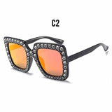 Oversized Sunglasses Square Diamond Sunglasses Women Retro Sunglasses Luxury & Diamond Square Shape Sunglasses For Women Branded Attractive Any Size Crystal Sun Glasses For Ladies Gradient Classic Mirror & Decent Shades