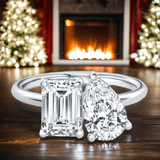 AGI Certified 3.50 CTW Toi Et Moi Lab Grown Diamond Ring in Pear & Emerald Cut 14K White Gold