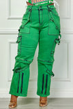 Oh So Crafty Utility Cargo Plus Size Denim Pants - Green